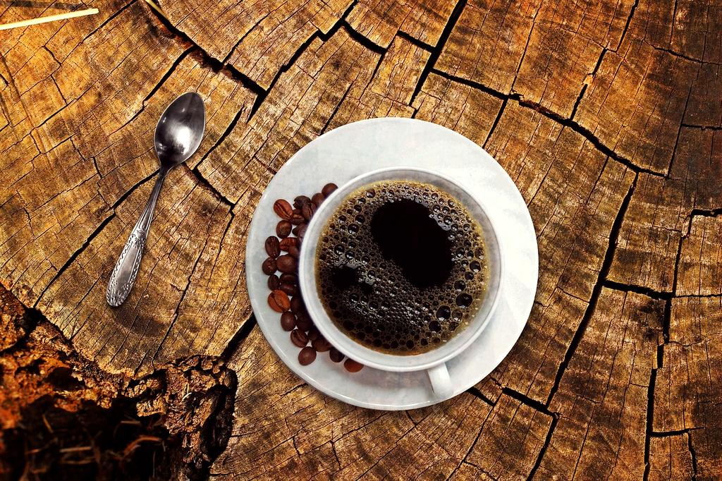 French press with coffee steeping inside glass beaker with plunger